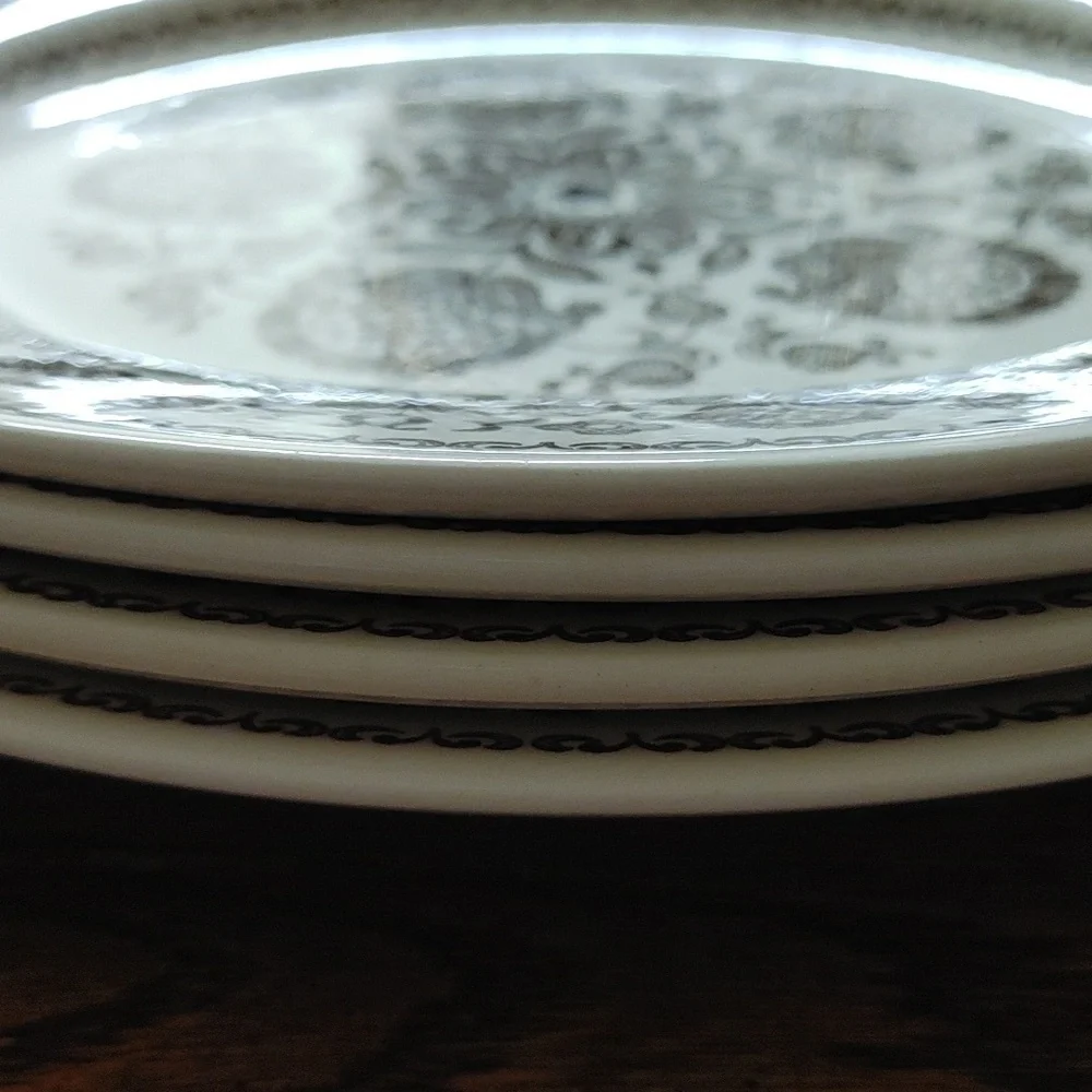 4 Dinner Plates Vintage Royal Wellesley Folkart Flower Brown & Ivory